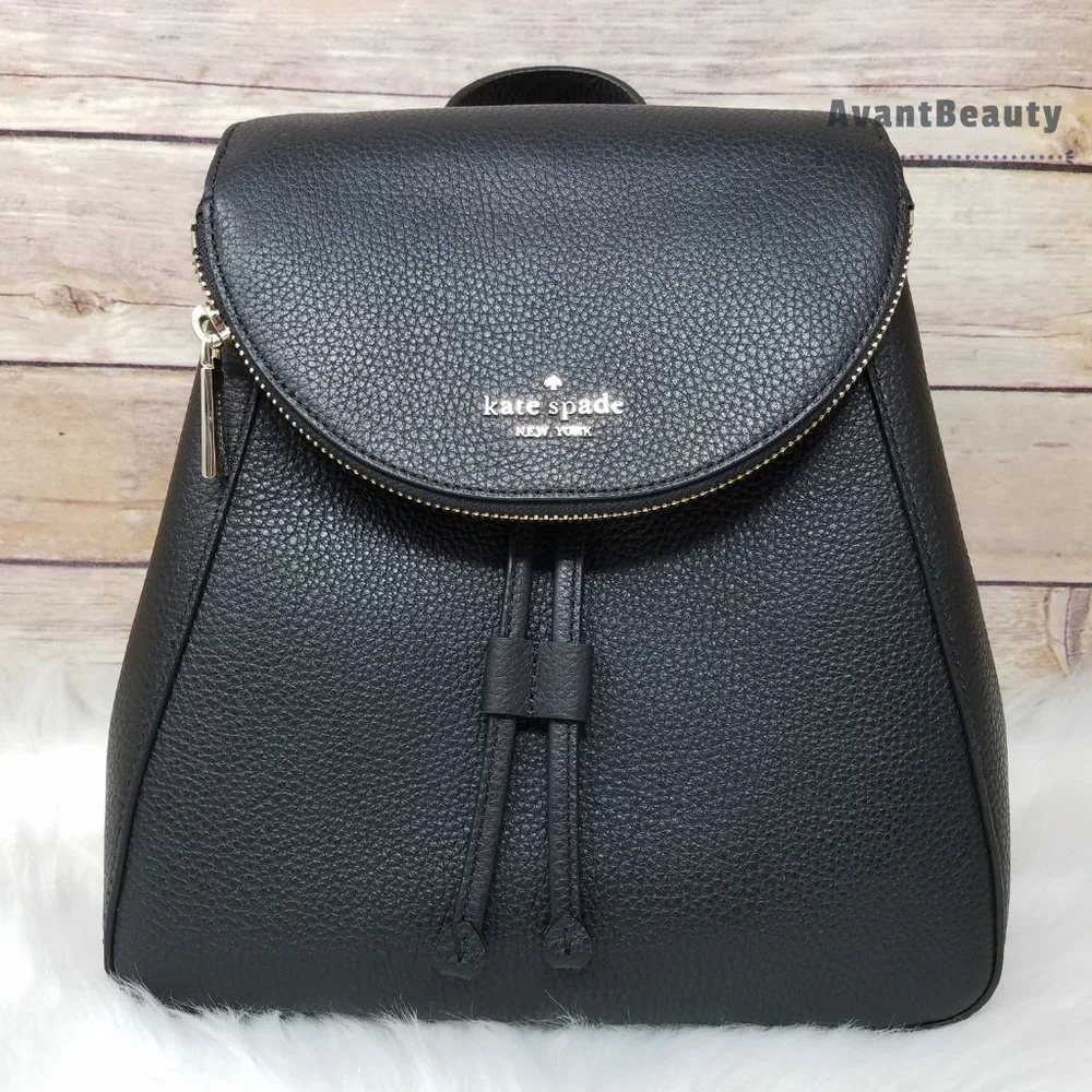 Kate Spade Medium Flap Backpack Leila Black New
